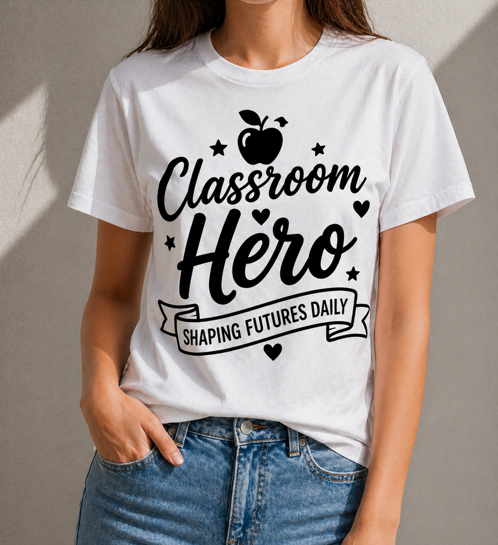 Classroom Hero Teacher Vinyl T-Shirt | Shaping Futures Daily Tee