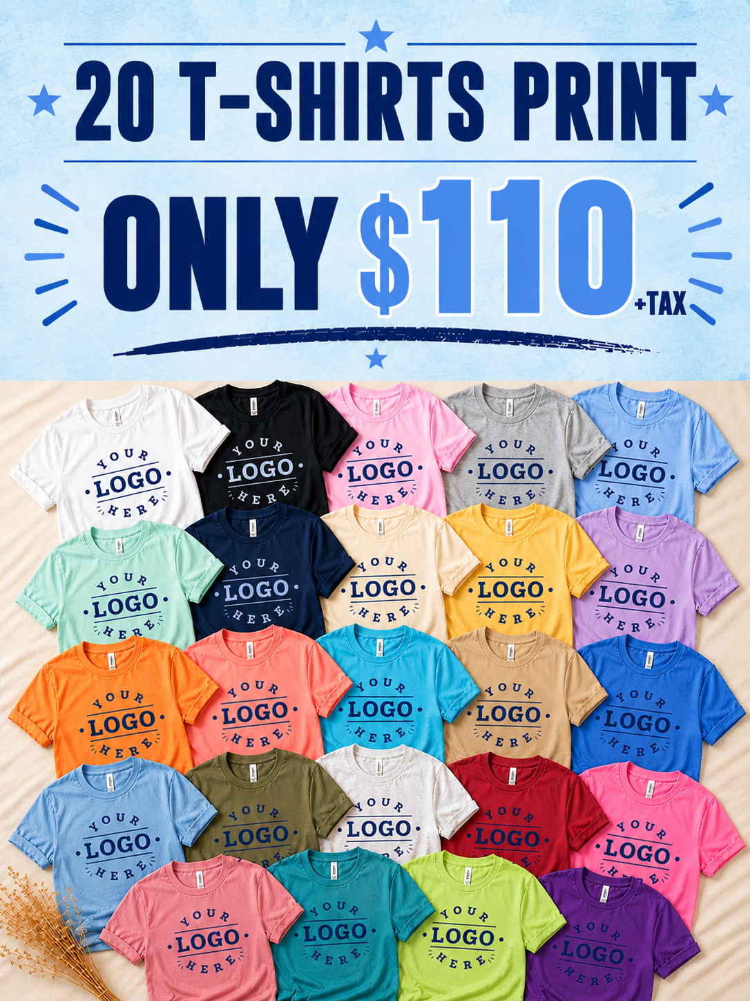 Custom T-Shirt Bundle (20 Pack) | Only $110 | Bulk Logo Tee Pack