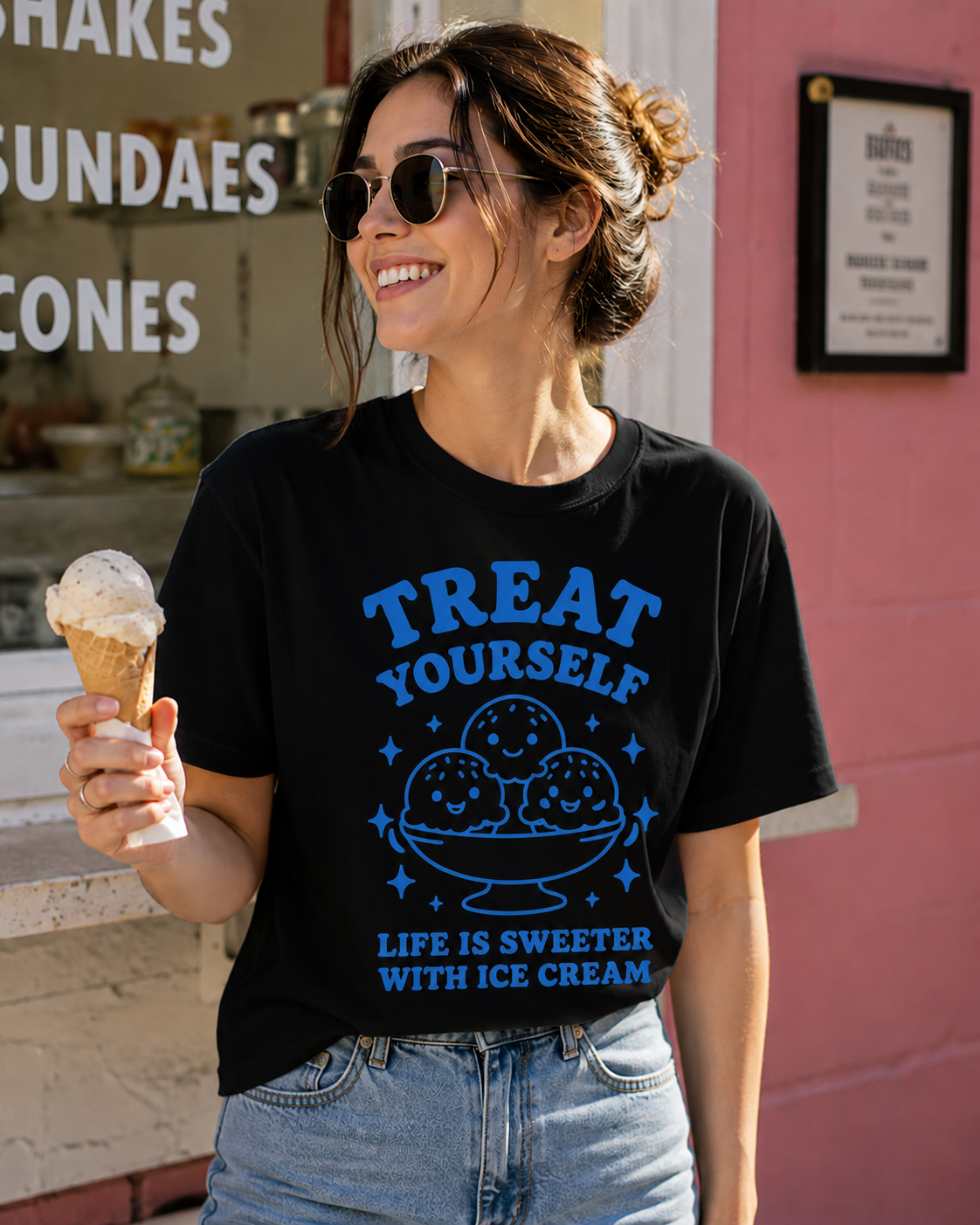 Treat Yourself Ice Cream Vinyl Tee | Cute Retro Summer T-Shirt