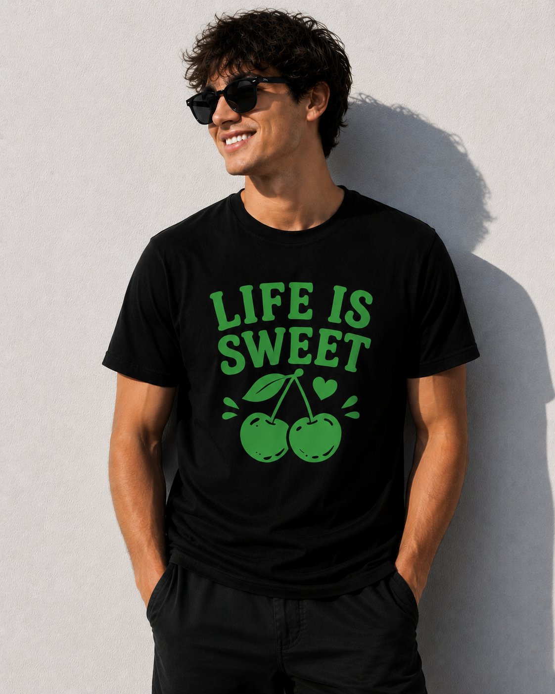 Life Is Sweet Cherry Vinyl T-Shirt | Cute Retro Fruit Summer Tee