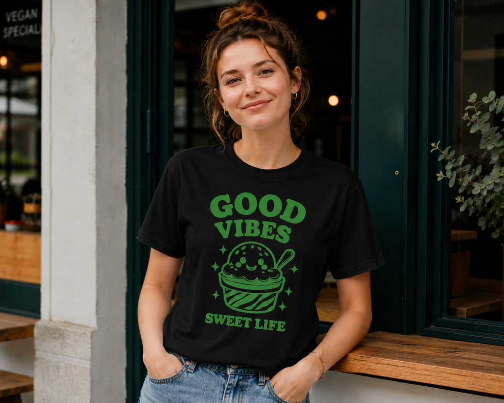 Good Vibes Sweet Life Ice Cream Vinyl Tee | Cute Retro Summer Shirt
