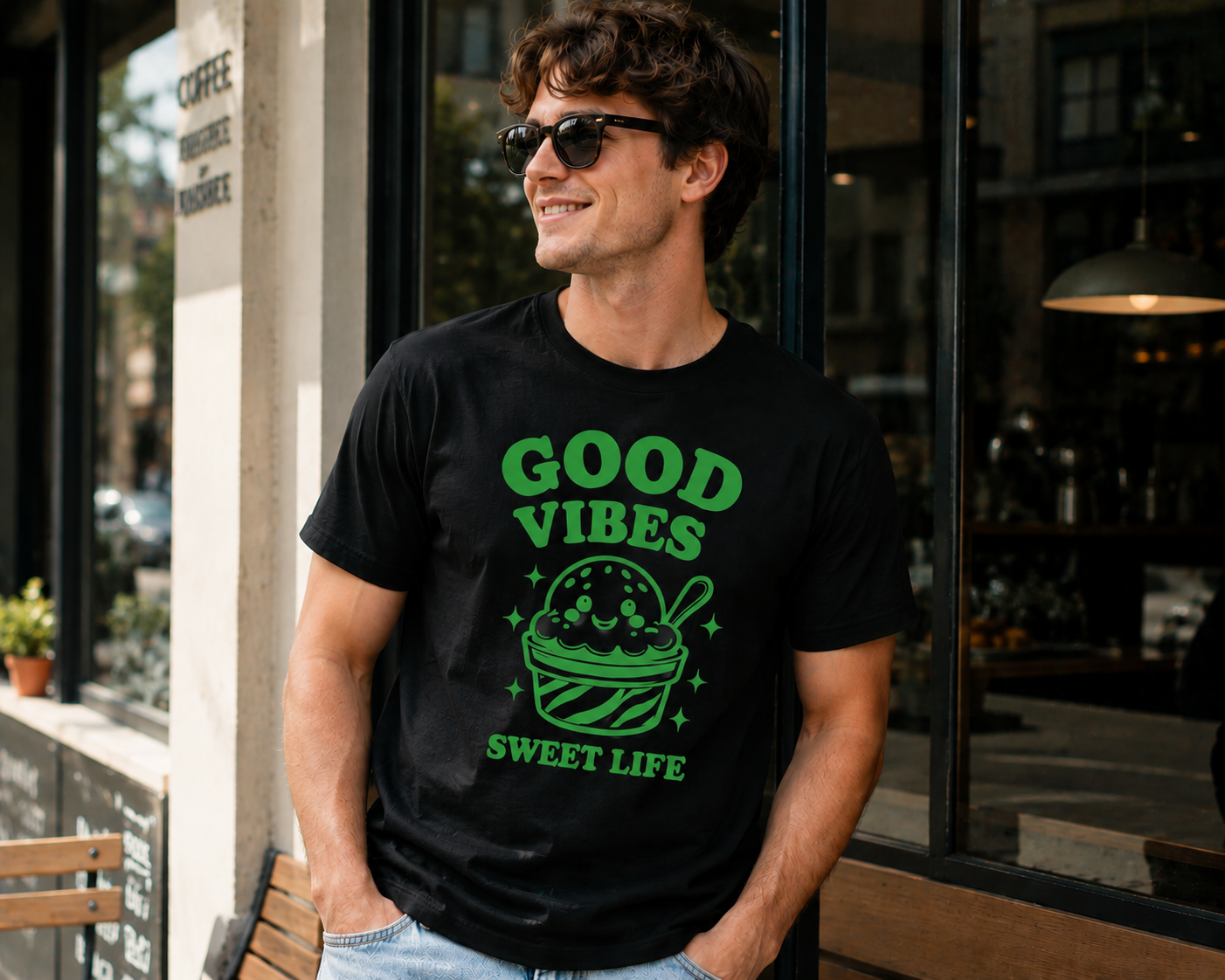 Good Vibes Sweet Life Ice Cream Vinyl Tee | Cute Retro Summer Shirt