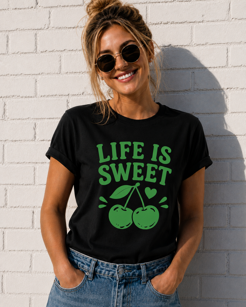 Life Is Sweet Cherry Vinyl T-Shirt | Cute Retro Fruit Summer Tee