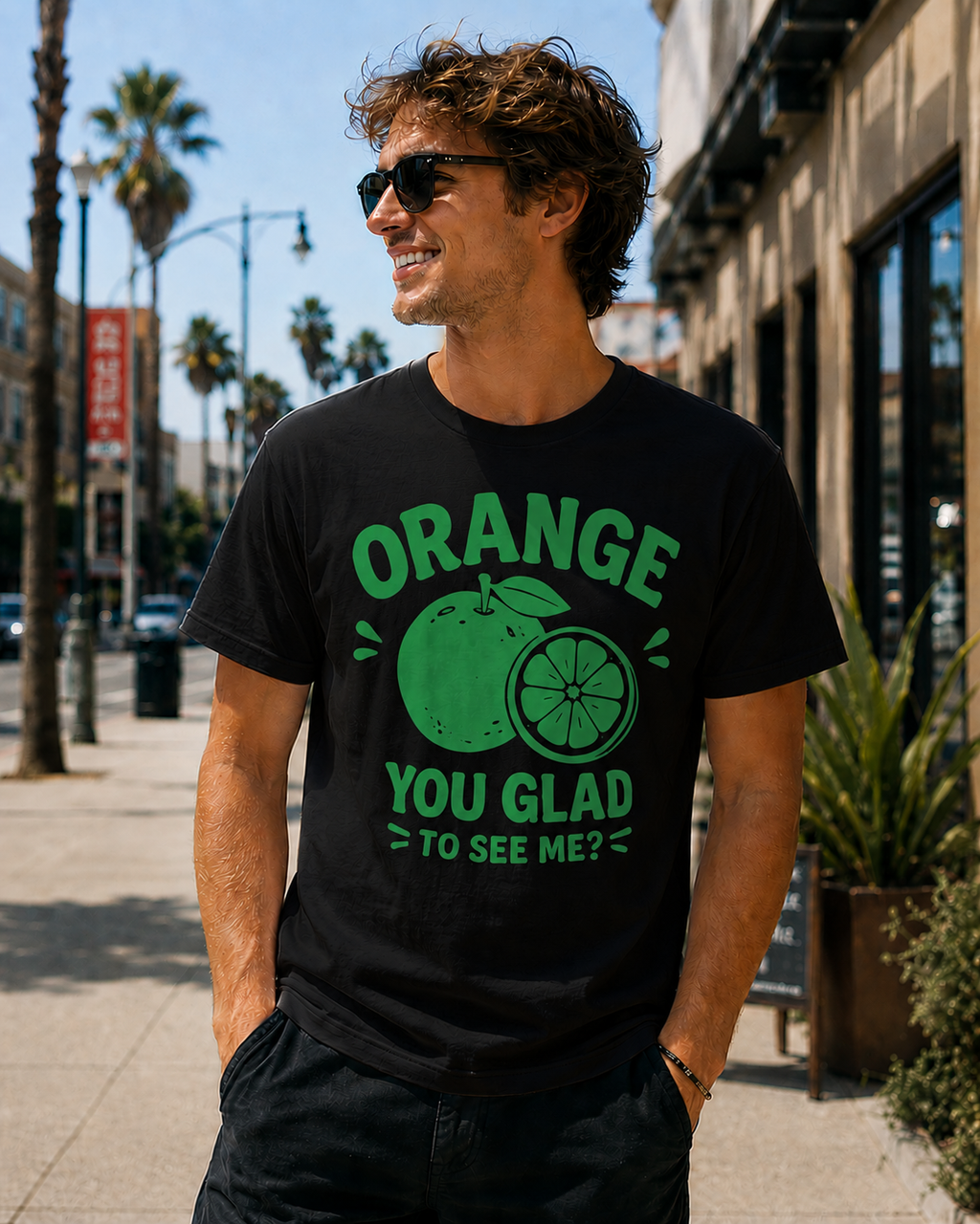 Orange You Glad To See Me Funny Vinyl T-Shirt | Cute Citrus Pun Tee