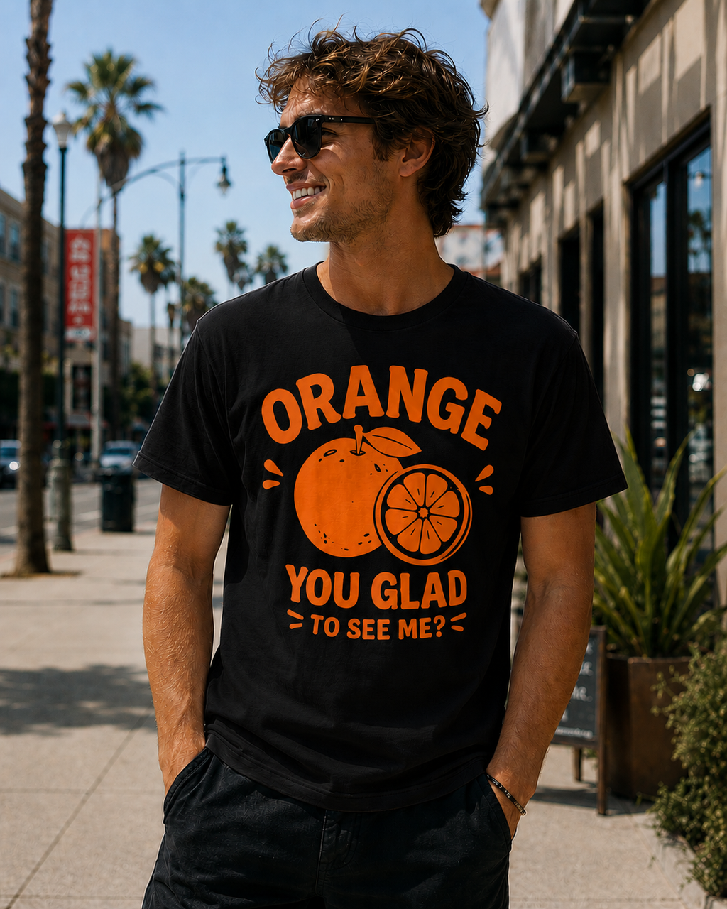 Orange You Glad To See Me Funny Vinyl T-Shirt | Cute Citrus Pun Tee