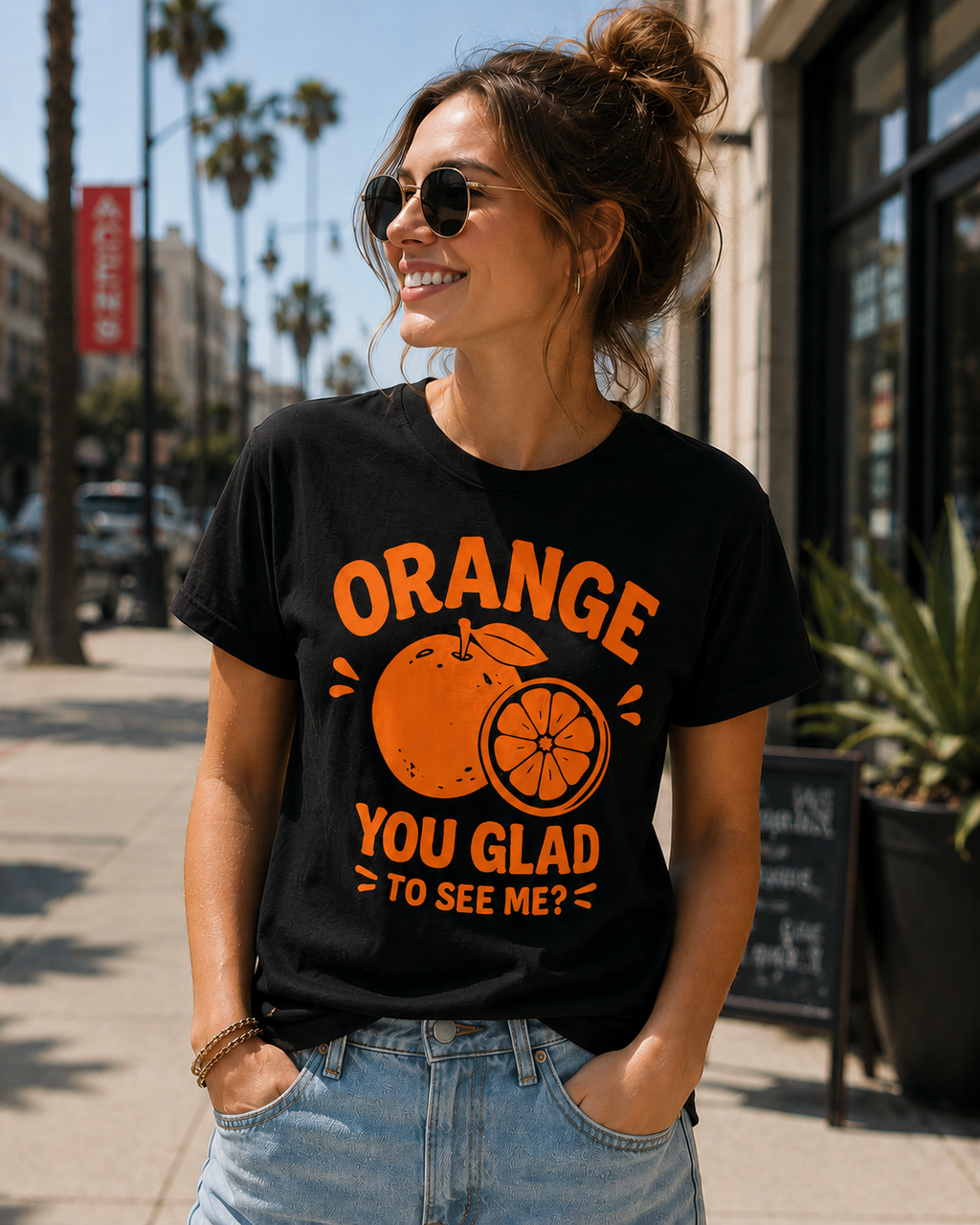 Orange You Glad To See Me Funny Vinyl T-Shirt | Cute Citrus Pun Tee