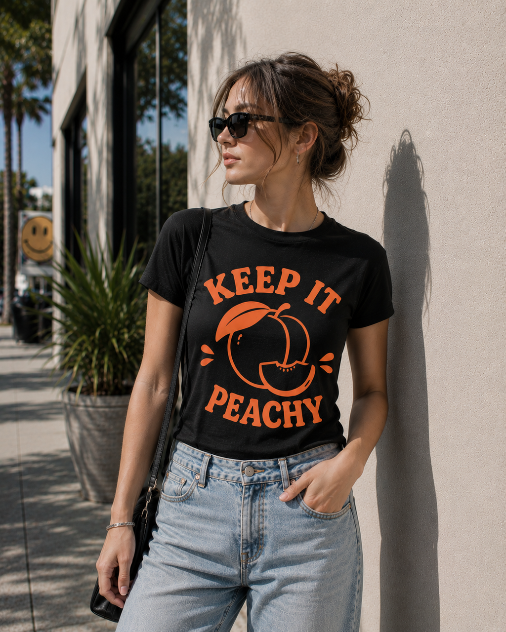 Keep It Peachy Vinyl T-Shirt | Cute Retro Peach Summer Tee