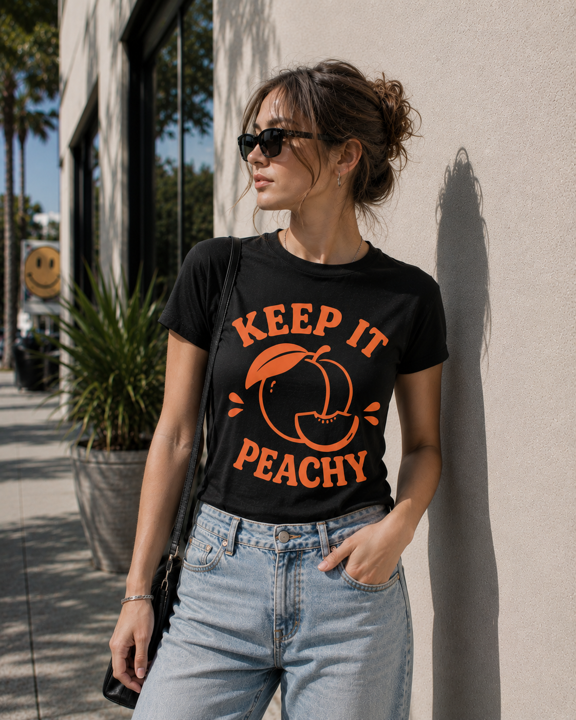 Keep It Peachy Vinyl T-Shirt | Cute Retro Peach Summer Tee
