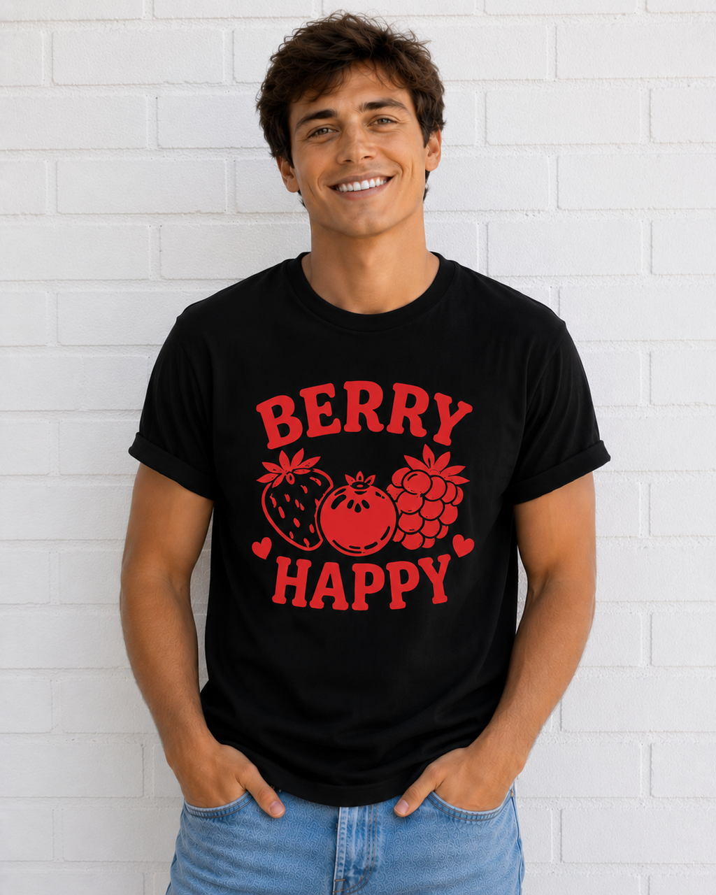 Berry Happy Vinyl T-Shirt | Cute Retro Fruit Aesthetic Tee