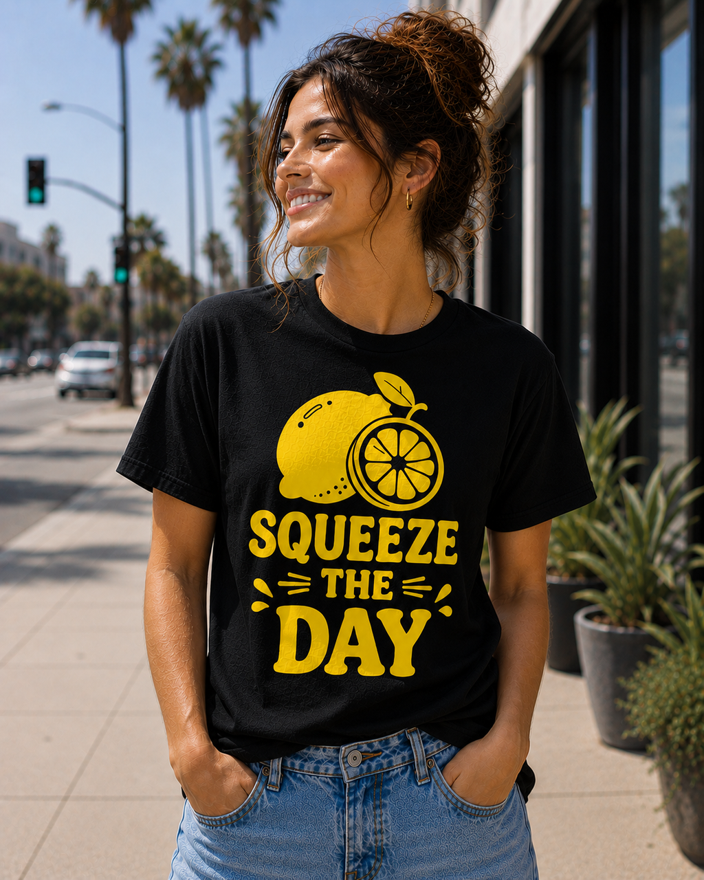 Squeeze The Day Lemon Vinyl T-Shirt | Funny Summer Citrus Tee
