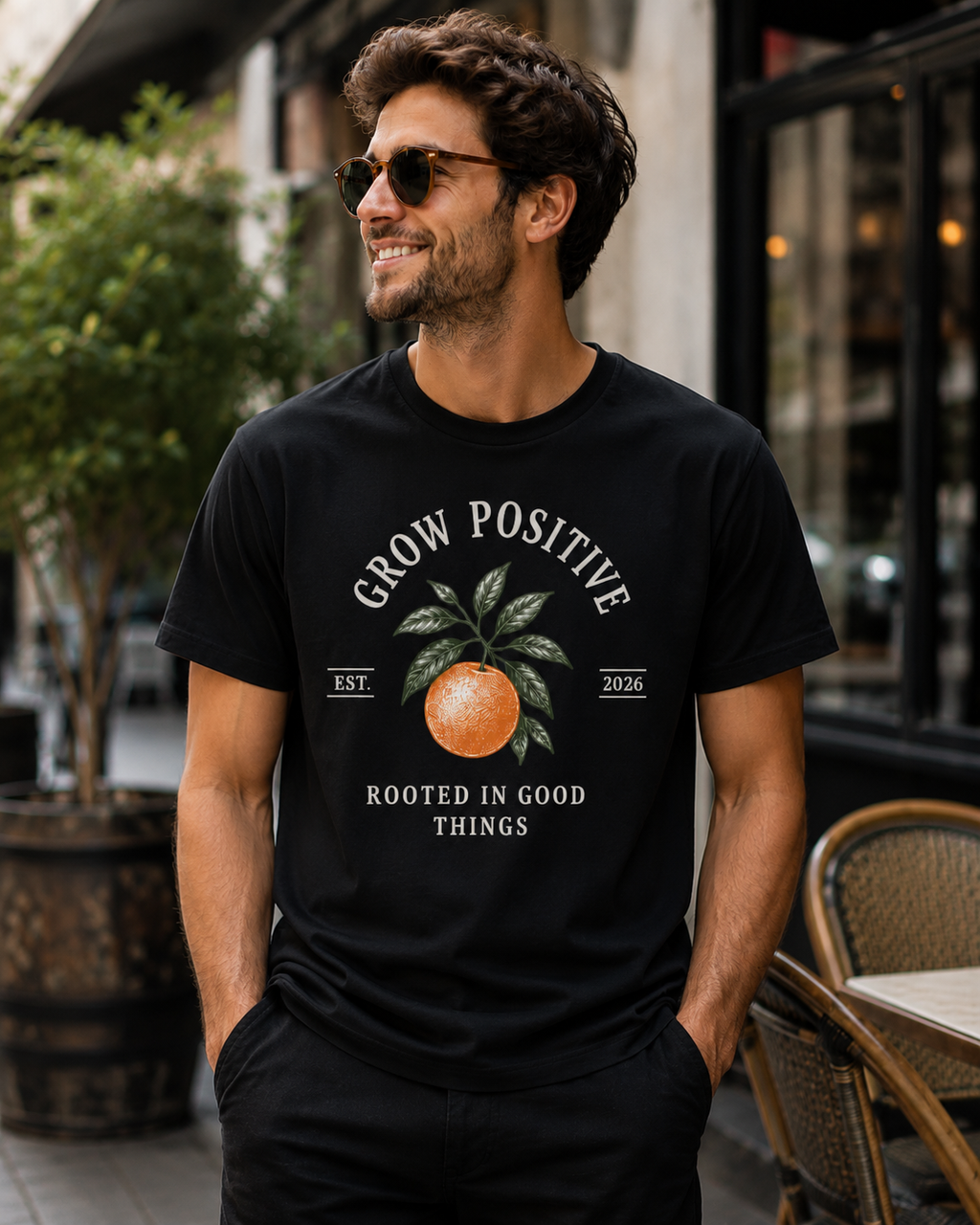 Grow Positive Graphic T-Shirt | Botanical Orange Unisex Tee | Positive Quote Shirt