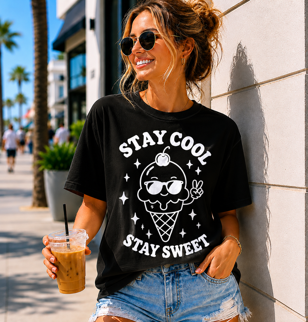 Stay Cool Stay Sweet Ice Cream Vinyl Tee | Cute Summer Aesthetic Shirt