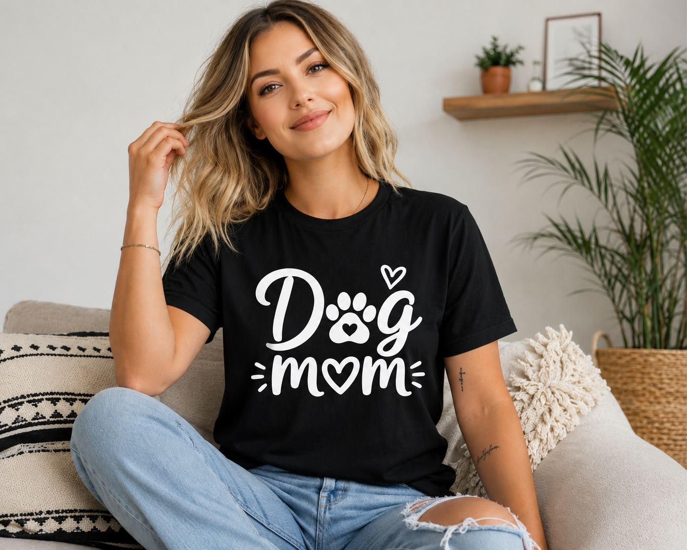 Dog Mom Vinyl T-Shirt | Cute Paw Print Dog Lover Tee | Pet Mom Gift Shirt