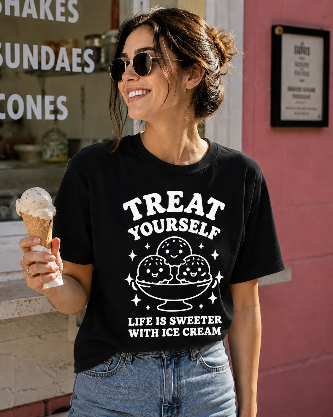Treat Yourself Ice Cream Vinyl Tee | Cute Retro Summer T-Shirt