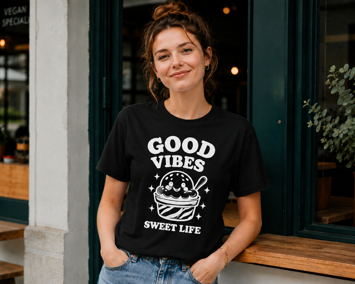 Good Vibes Sweet Life Ice Cream Vinyl Tee | Cute Retro Summer Shirt