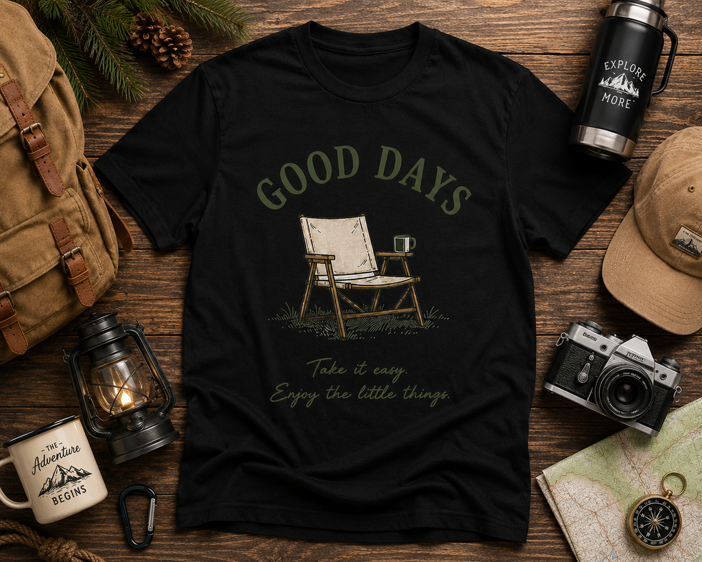 Good Days Camping Graphic Tee | Vintage Outdoor Relaxation T-Shirt | Unisex Nature Shirt
