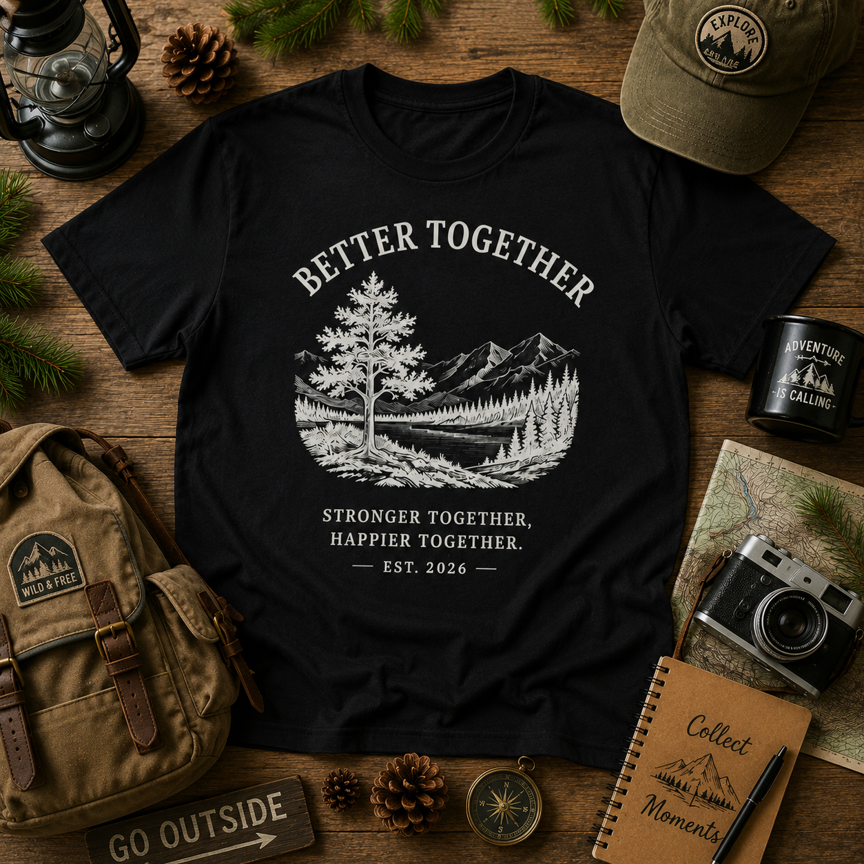 Better Together Mountain T-Shirt | Vintage Nature Graphic Tee | Outdoor Adventure Shirt