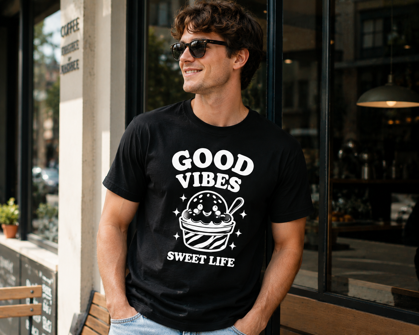 Good Vibes Sweet Life Ice Cream Vinyl Tee | Cute Retro Summer Shirt
