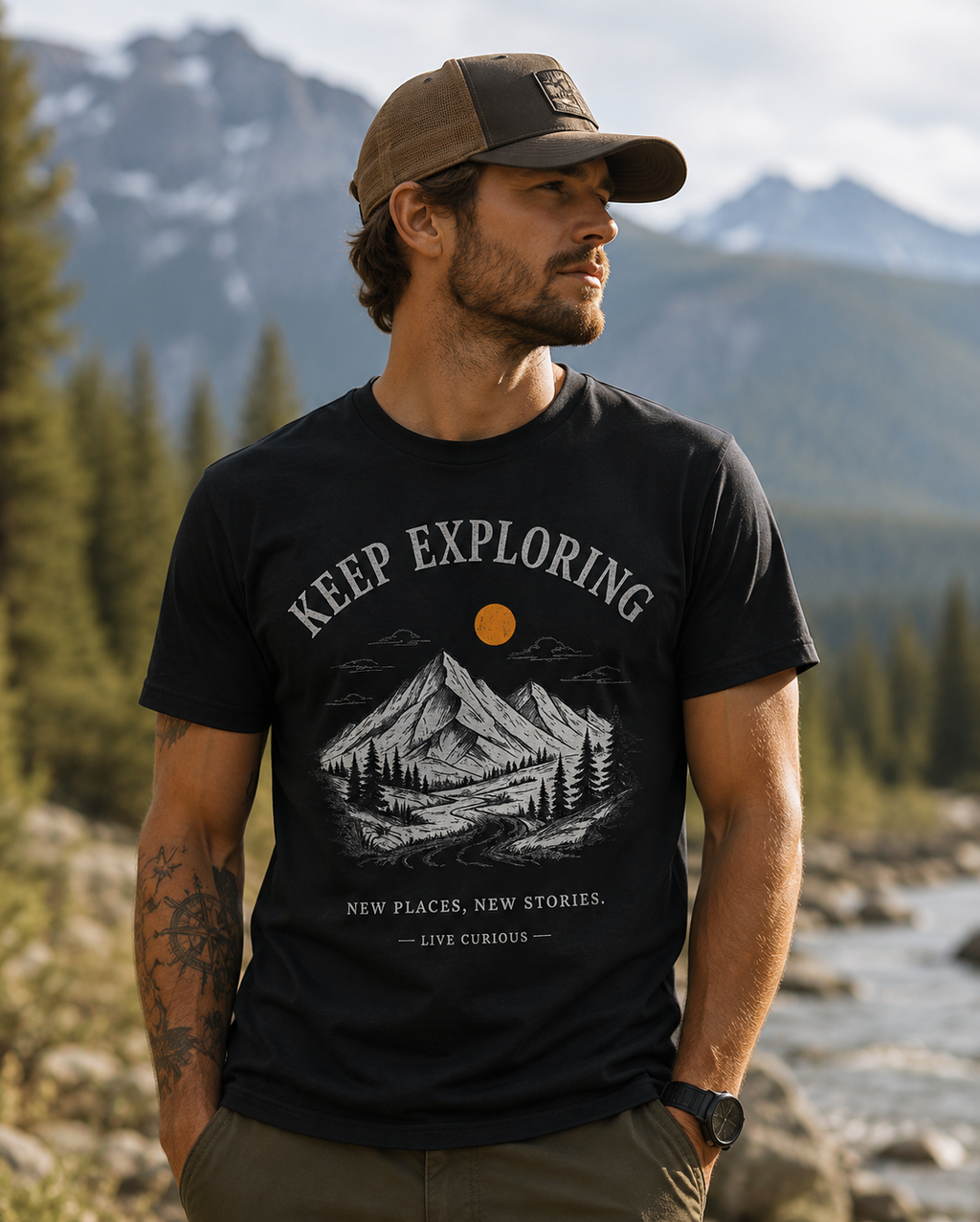 Keep Exploring Mountain Graphic T-Shirt | Vintage Outdoor Adventure Tee | Unisex Nature Shirt