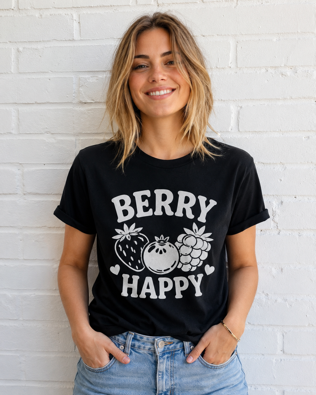 Berry Happy Vinyl T-Shirt | Cute Retro Fruit Aesthetic Tee