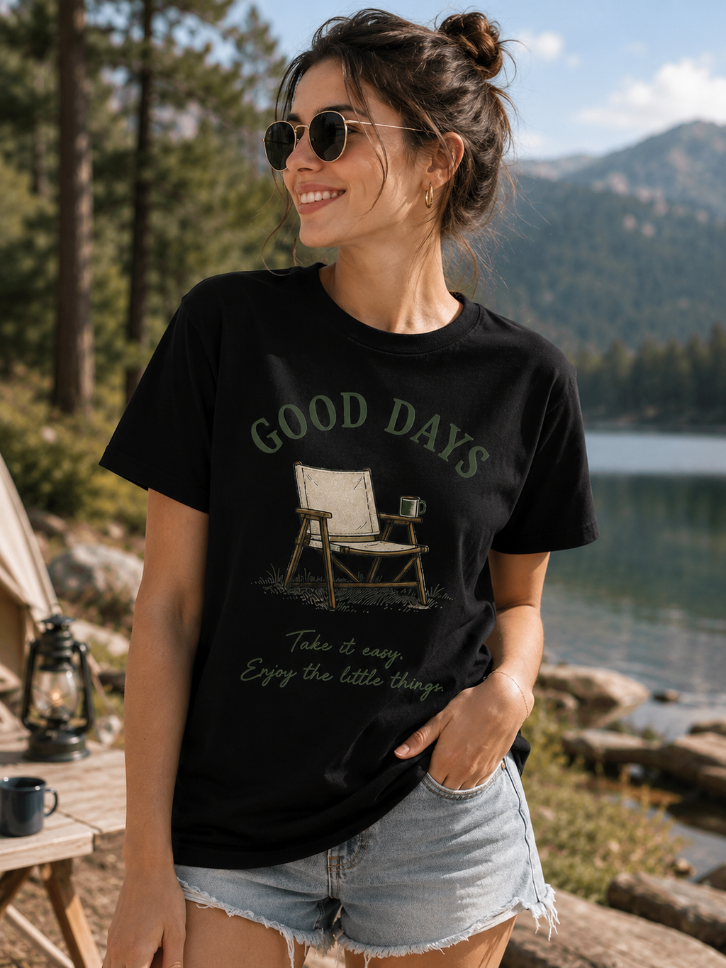 Good Days Camping Graphic Tee | Vintage Outdoor Relaxation T-Shirt | Unisex Nature Shirt