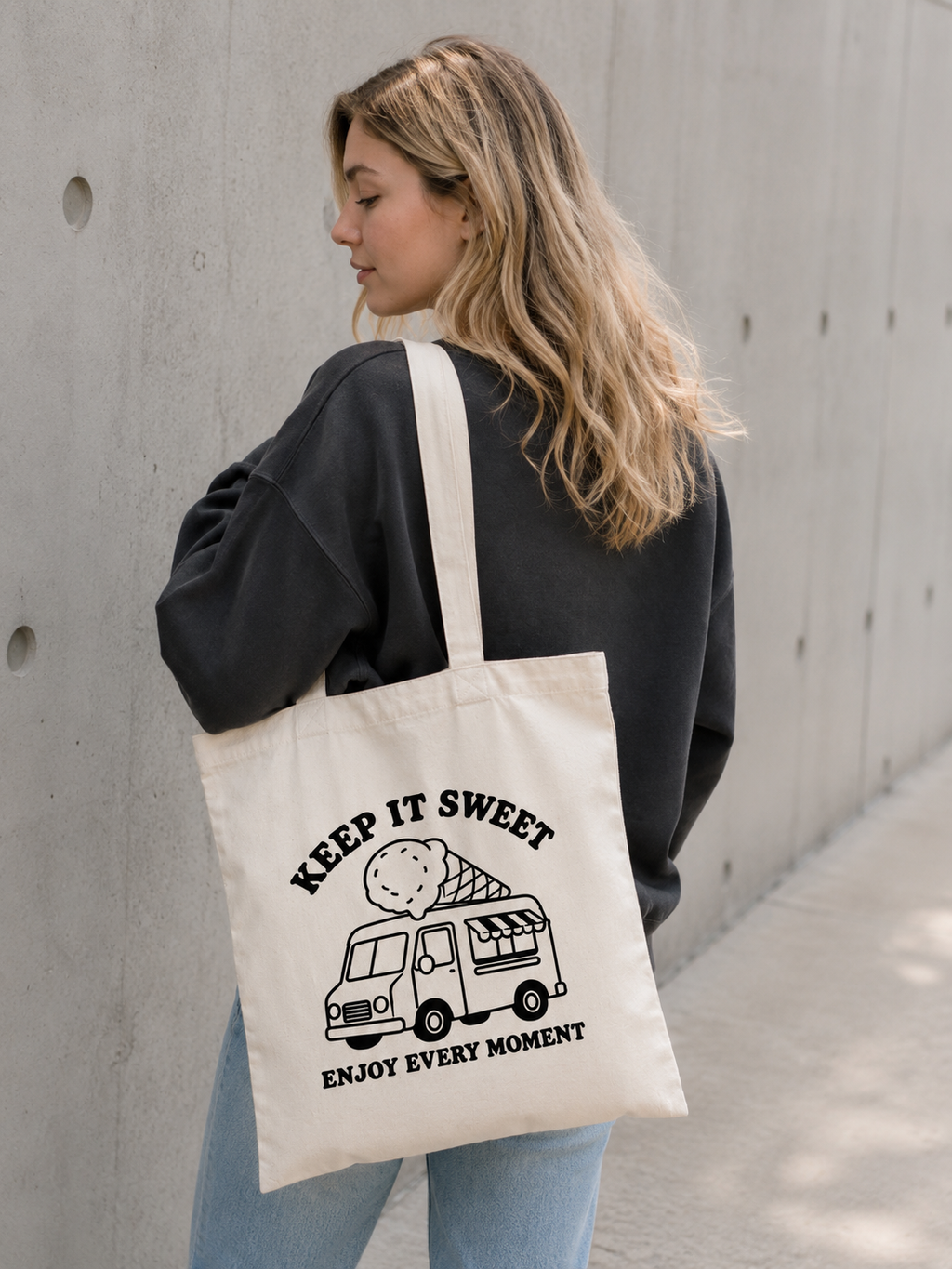 Keep It Sweet Ice Cream Truck Canvas Tote Bag – Cute Summer Aesthetic Bag