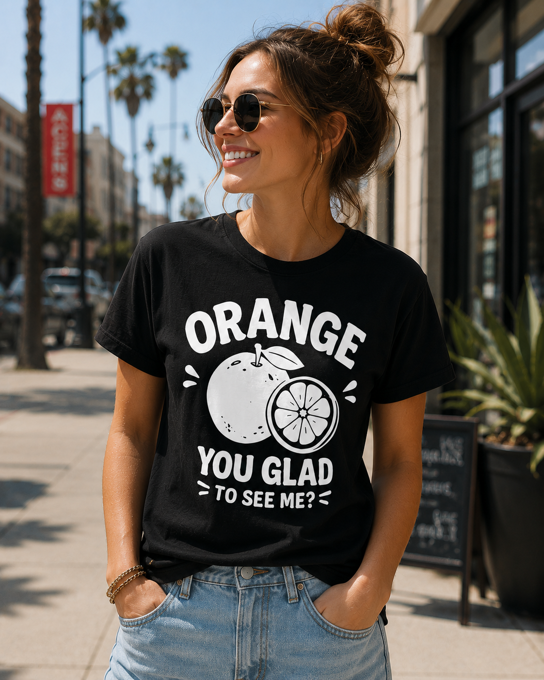 Orange You Glad To See Me Funny Vinyl T-Shirt | Cute Citrus Pun Tee
