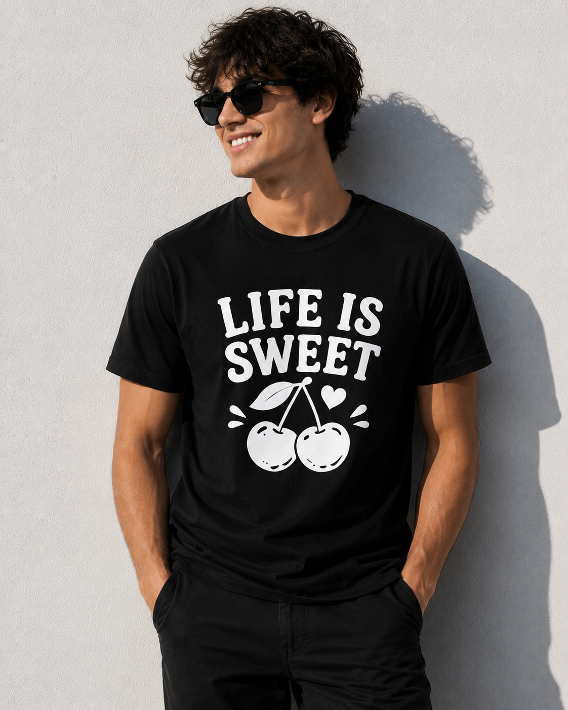 Life Is Sweet Cherry Vinyl T-Shirt | Cute Retro Fruit Summer Tee