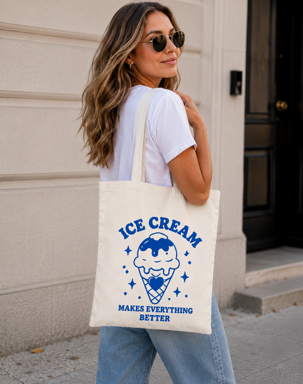 Ice Cream Makes Everything Better Tote Bag | Cute Aesthetic Canvas Bag