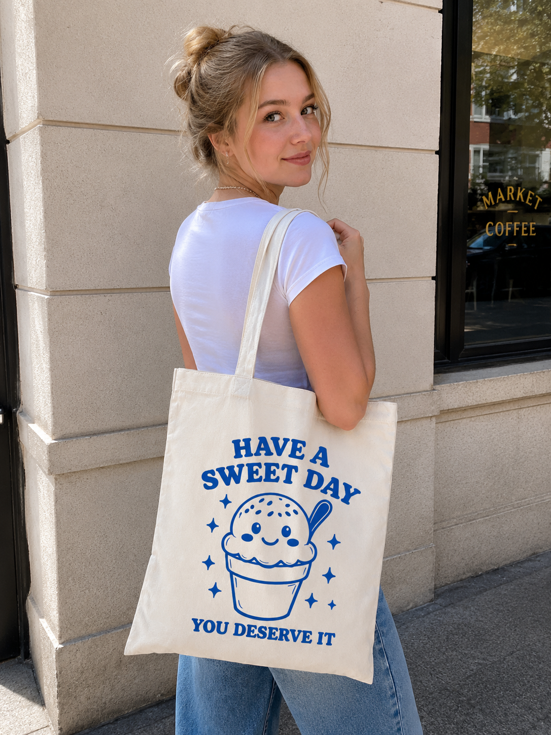Have A Sweet Day Ice Cream Canvas Tote Bag – Cute Aesthetic Shopping Bag