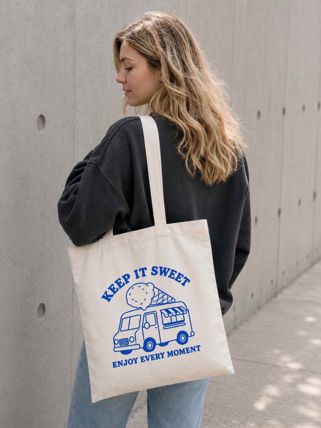 Keep It Sweet Ice Cream Truck Canvas Tote Bag – Cute Summer Aesthetic Bag