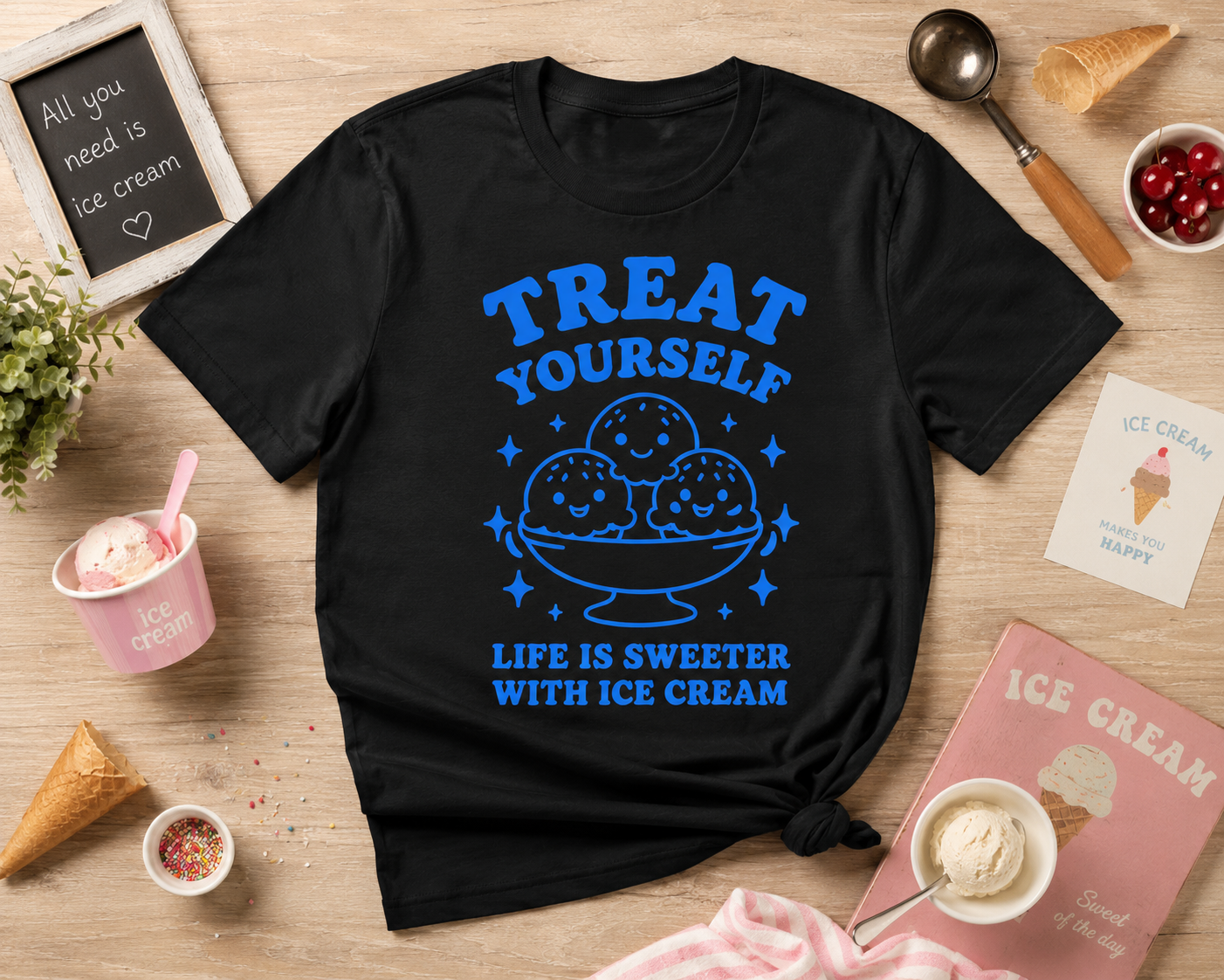 Treat Yourself Ice Cream Vinyl Tee | Cute Retro Summer T-Shirt