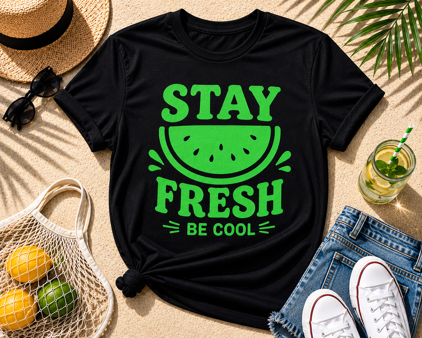 Stay Fresh Be Cool Watermelon Vinyl T-Shirt | Cute Summer Fruit Tee