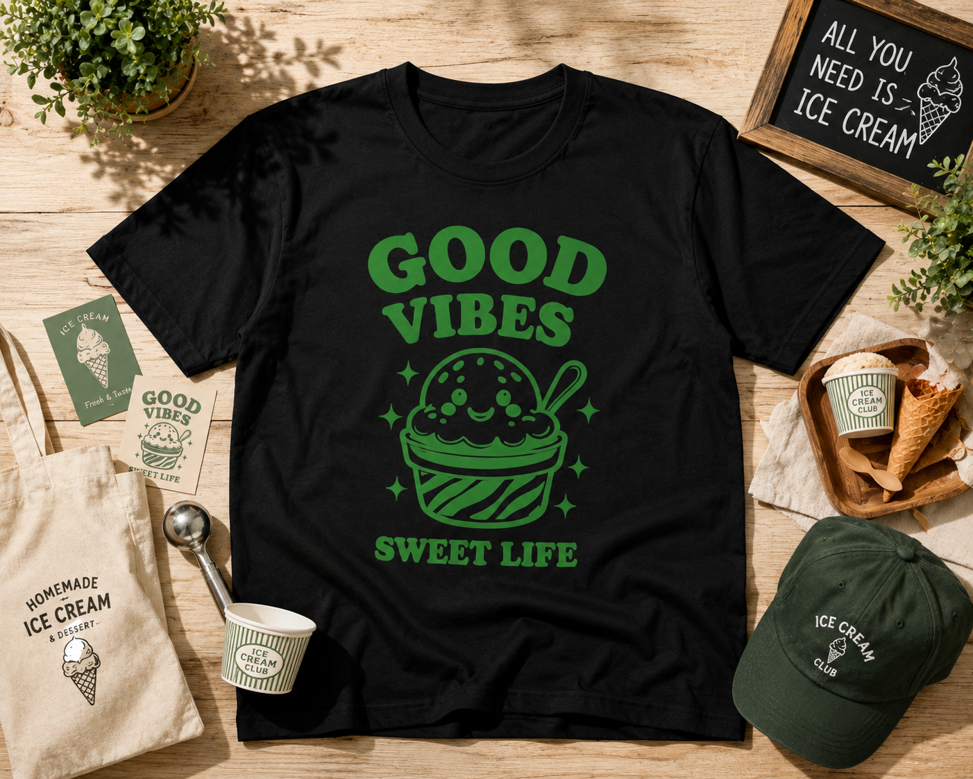 Good Vibes Sweet Life Ice Cream Vinyl Tee | Cute Retro Summer Shirt