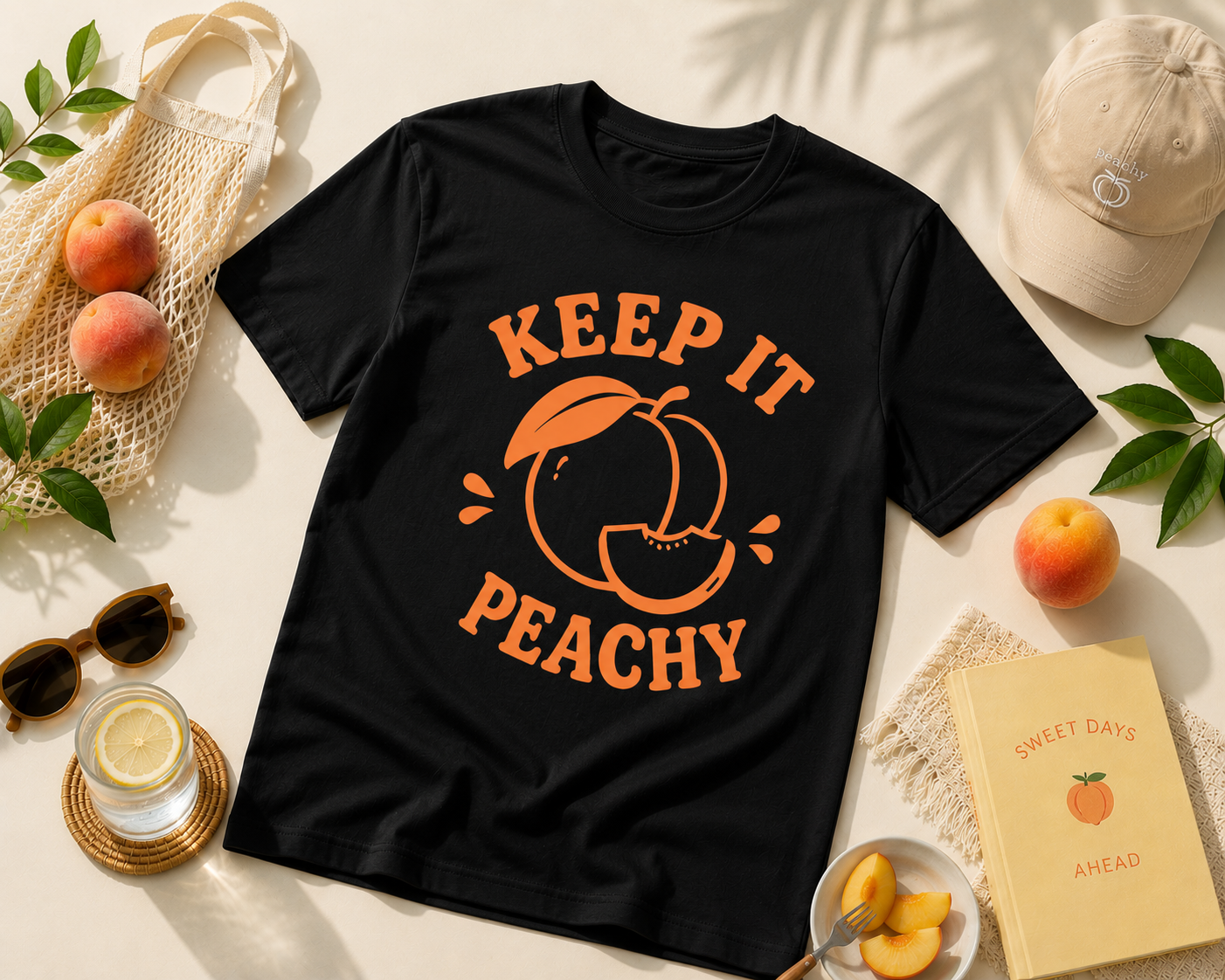 Keep It Peachy Vinyl T-Shirt | Cute Retro Peach Summer Tee
