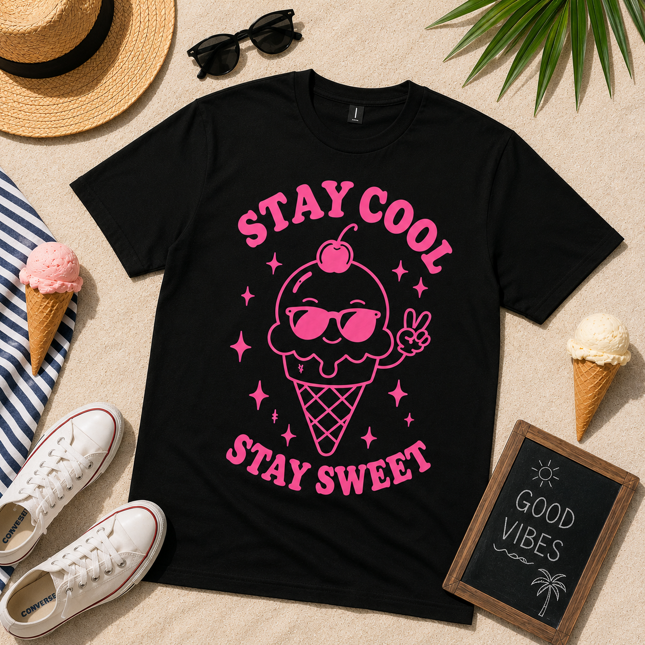Stay Cool Stay Sweet Ice Cream Vinyl Tee | Cute Summer Aesthetic Shirt