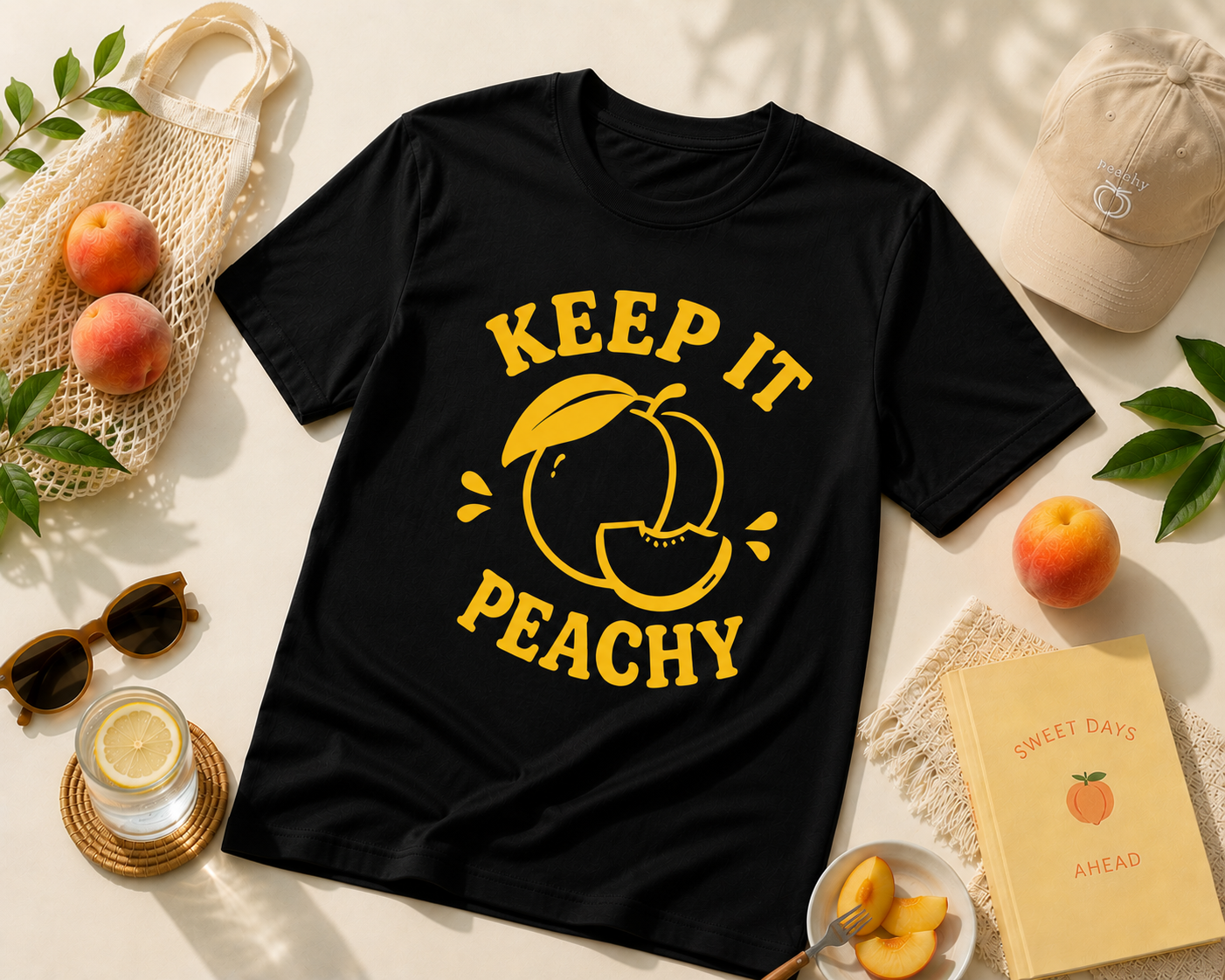 Keep It Peachy Vinyl T-Shirt | Cute Retro Peach Summer Tee