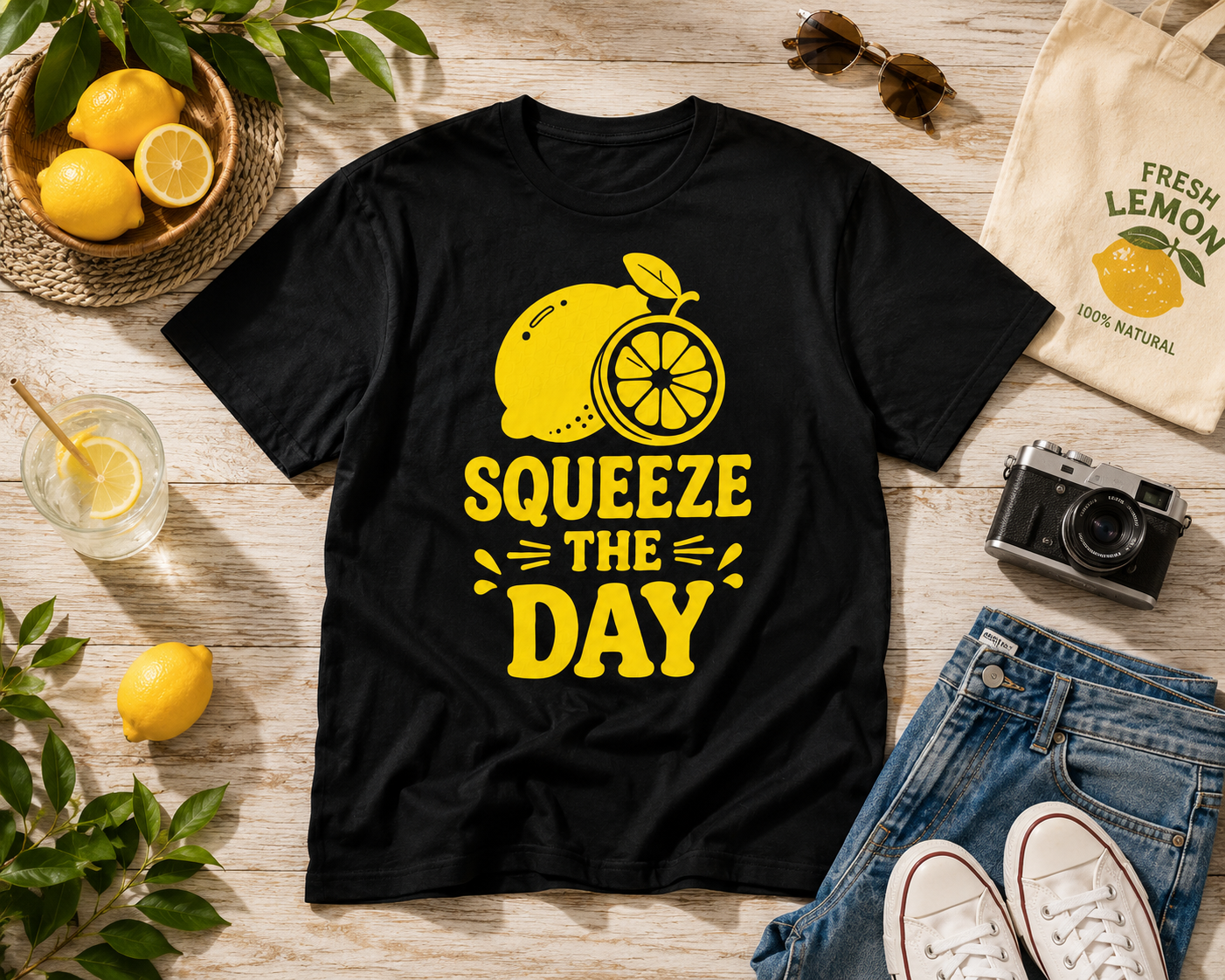 Squeeze The Day Lemon Vinyl T-Shirt | Funny Summer Citrus Tee