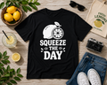 Squeeze The Day Lemon Vinyl T-Shirt | Funny Summer Citrus Tee