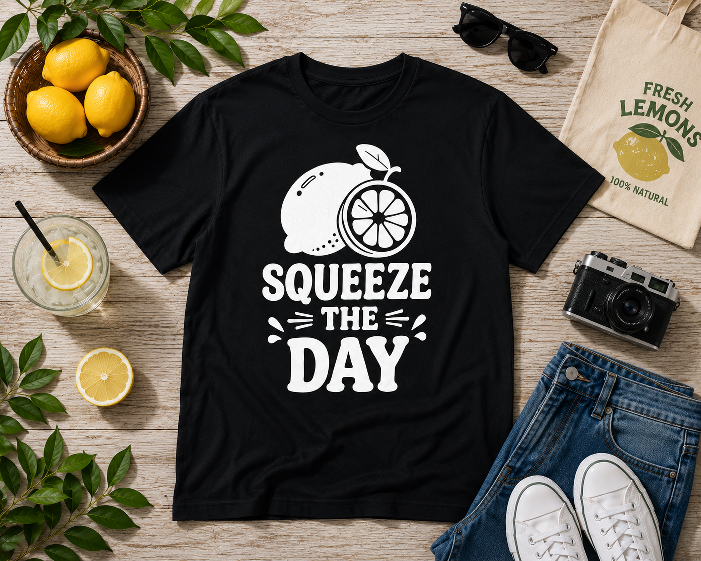 Squeeze The Day Lemon Vinyl T-Shirt | Funny Summer Citrus Tee