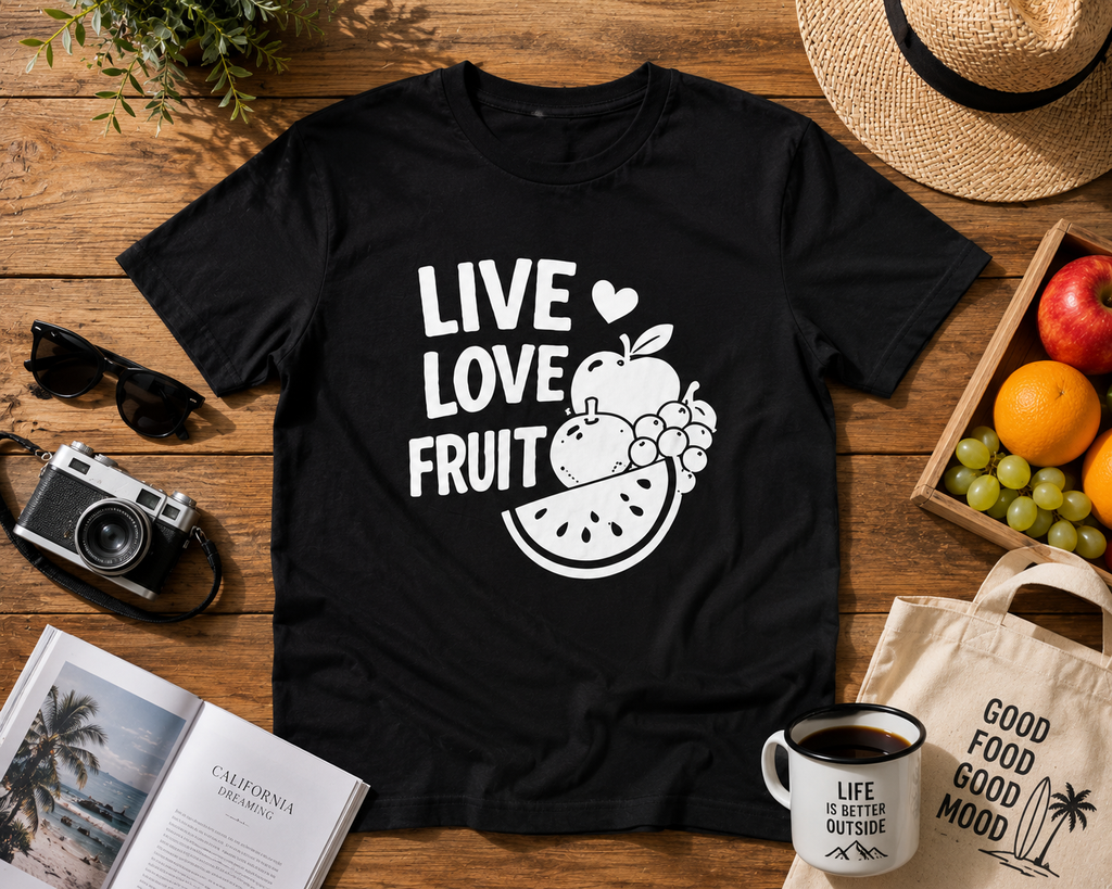 Live Love Fruit Vinyl T-Shirt | Cute Retro Fruit Summer Tee