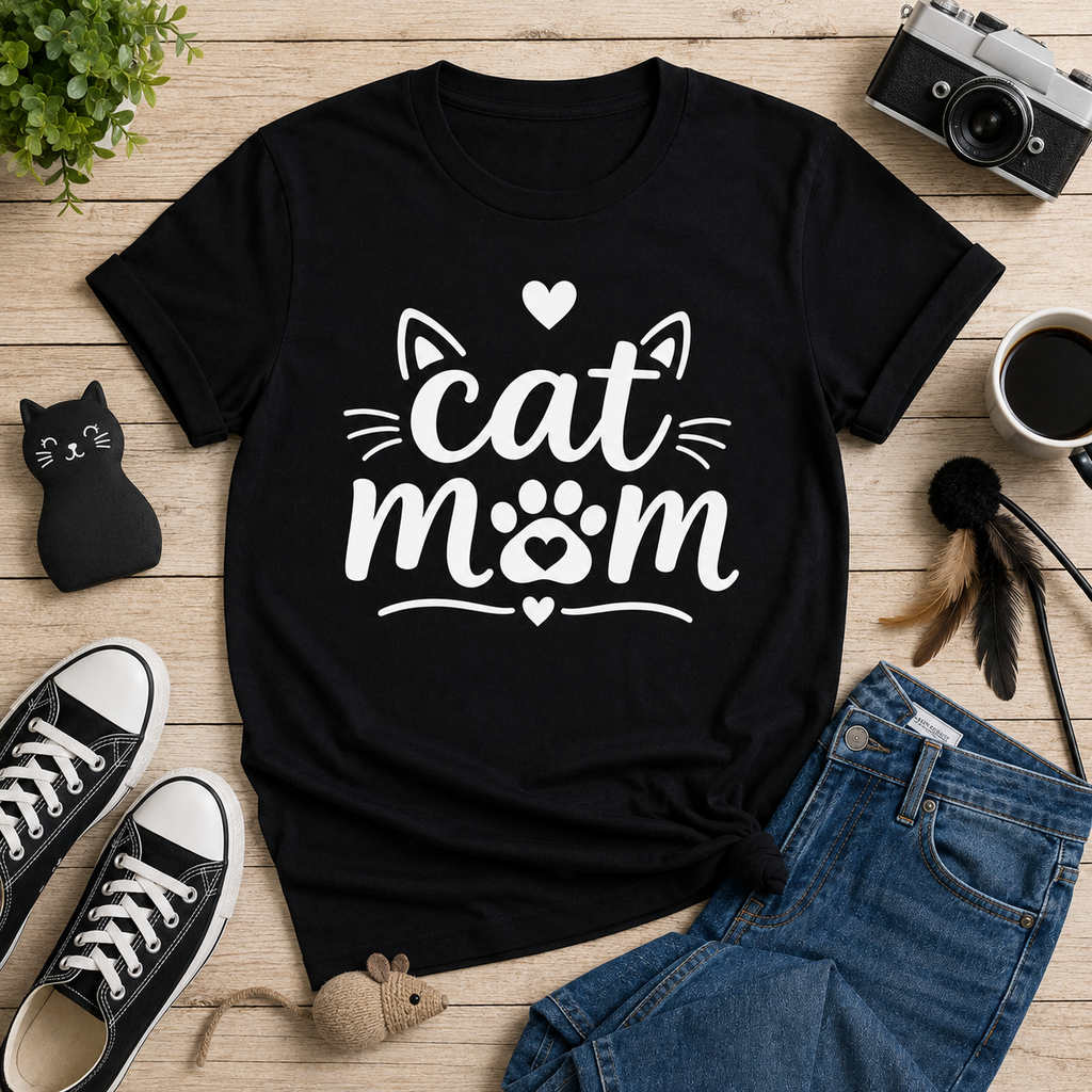 Cat Mom T-Shirt | Cute Cat Lover Vinyl Tee | Paw Print Kitty Mom Gift Shirt