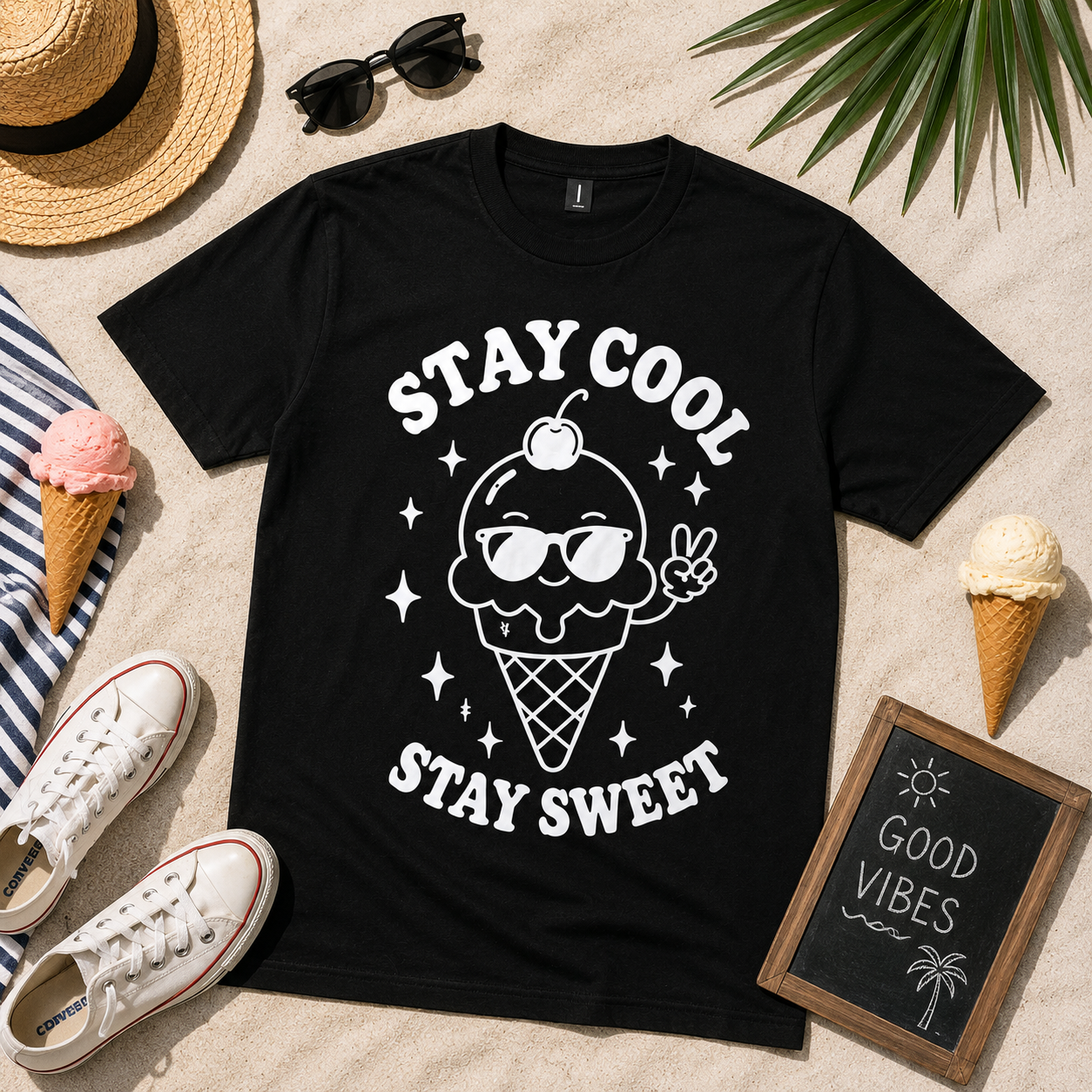 Stay Cool Stay Sweet Ice Cream Vinyl Tee | Cute Summer Aesthetic Shirt