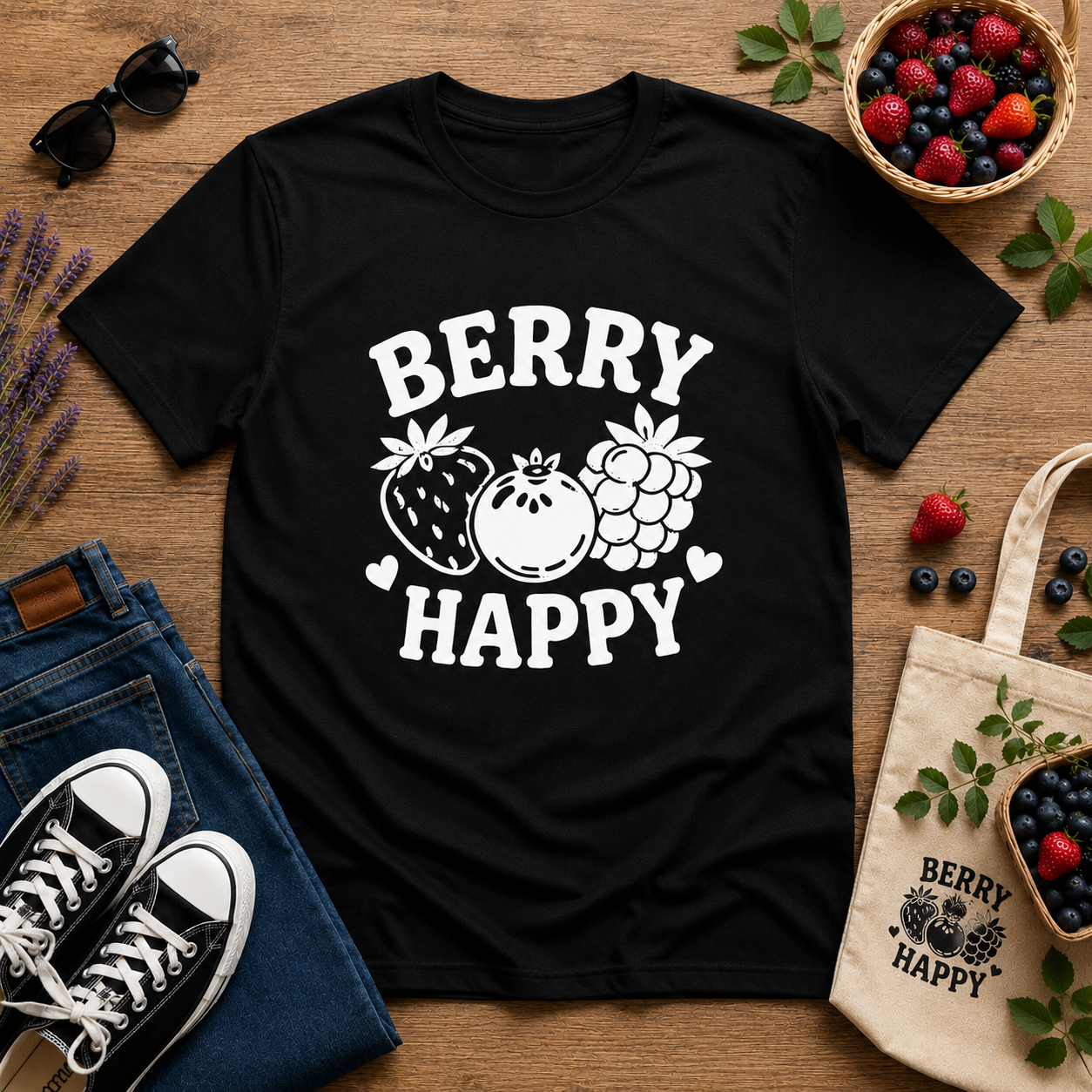 Berry Happy Vinyl T-Shirt | Cute Retro Fruit Aesthetic Tee
