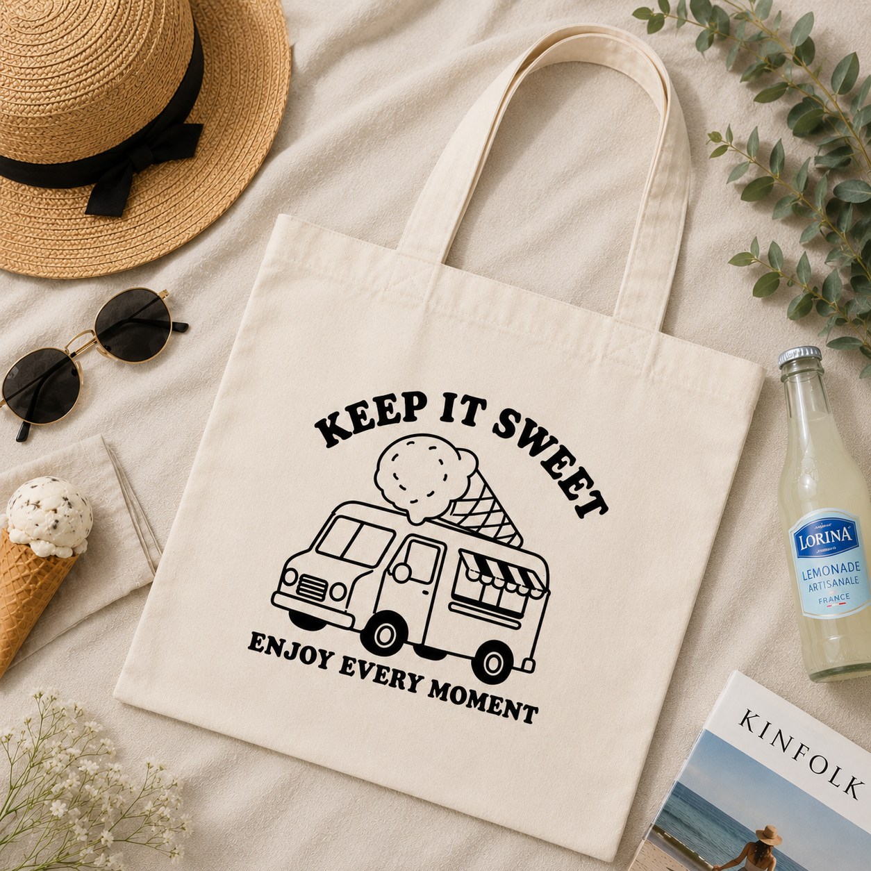 Keep It Sweet Ice Cream Truck Canvas Tote Bag – Cute Summer Aesthetic Bag