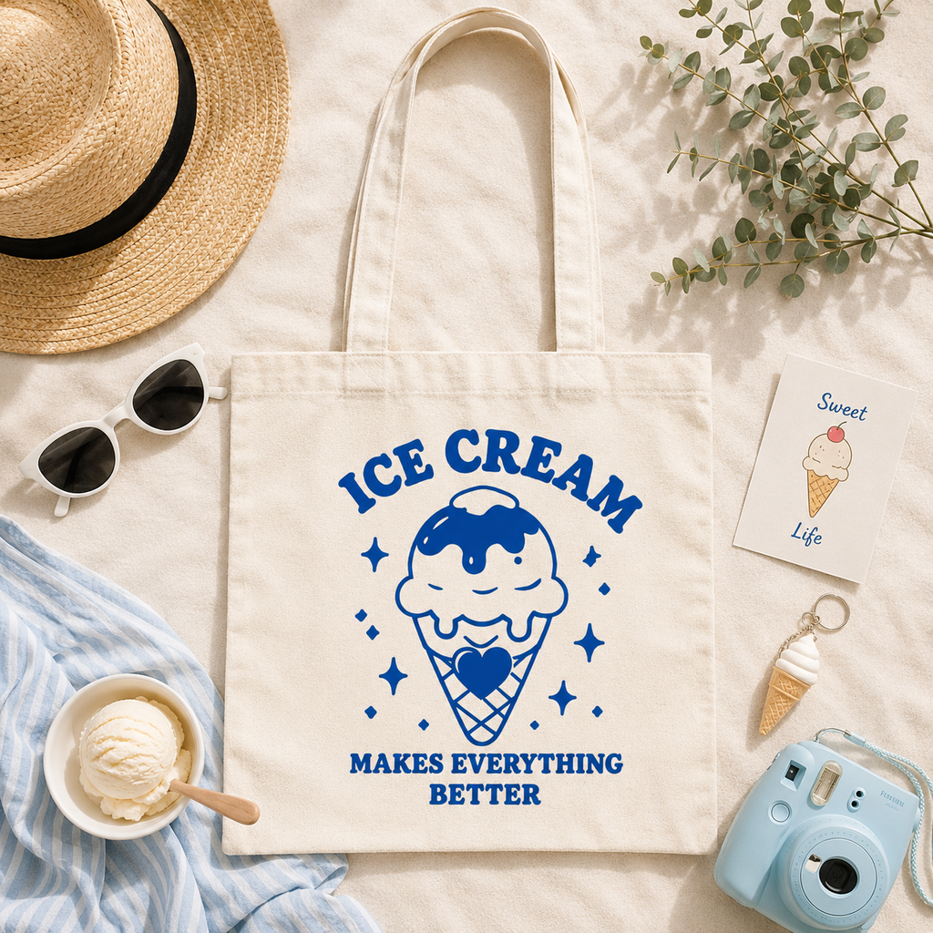 Ice Cream Makes Everything Better Tote Bag | Cute Aesthetic Canvas Bag
