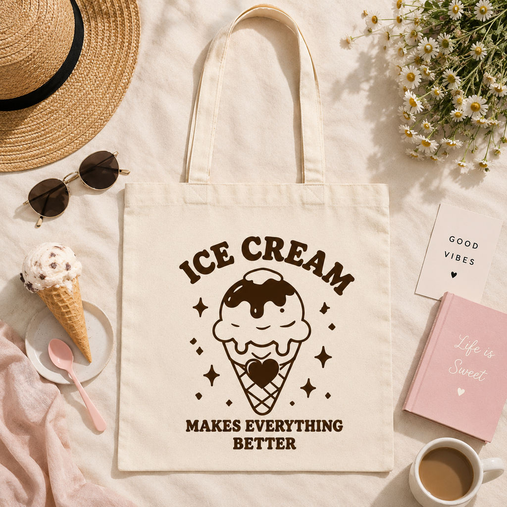 Ice Cream Makes Everything Better Tote Bag | Cute Aesthetic Canvas Bag