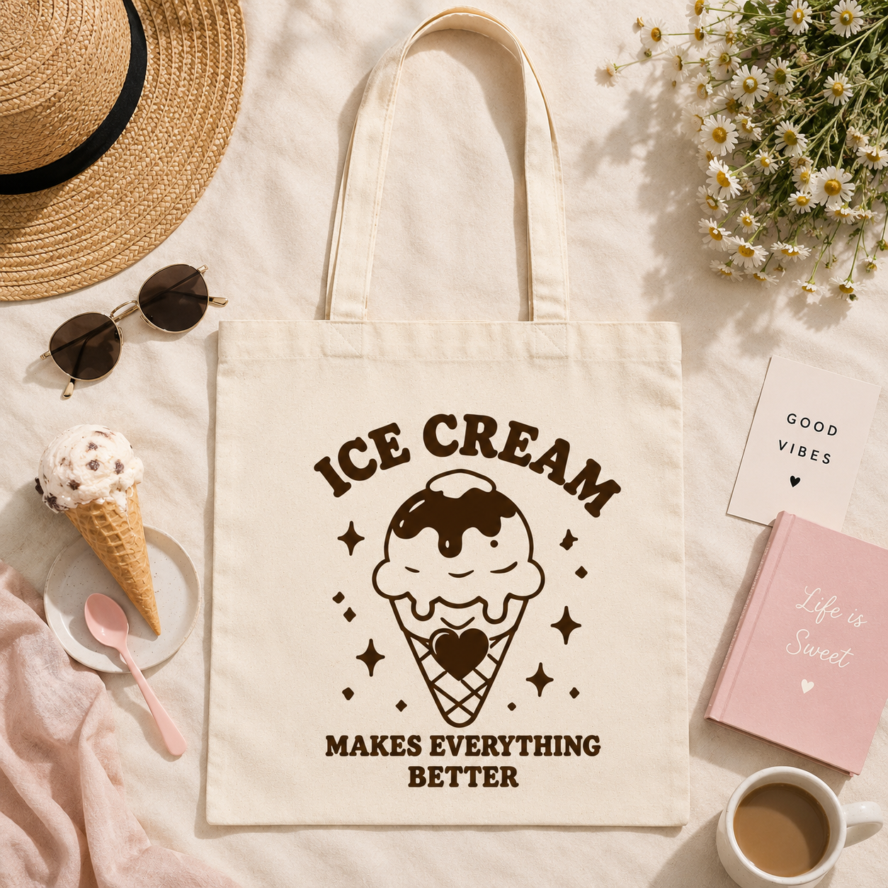 Ice Cream Makes Everything Better Tote Bag | Cute Aesthetic Canvas Bag