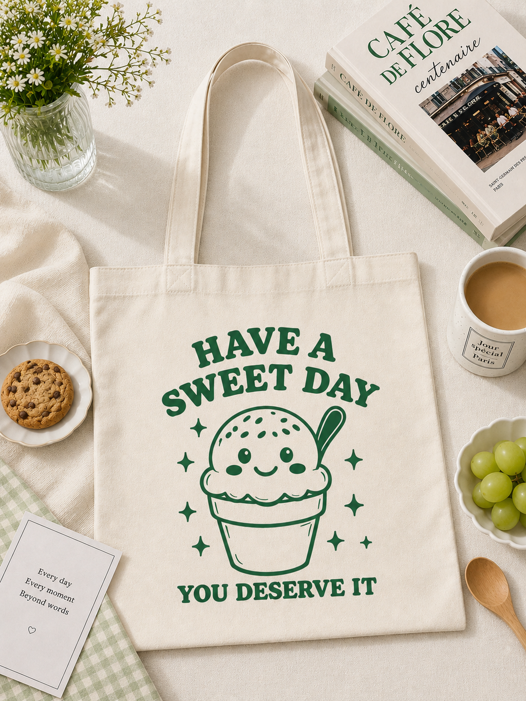 Have A Sweet Day Ice Cream Canvas Tote Bag – Cute Aesthetic Shopping Bag