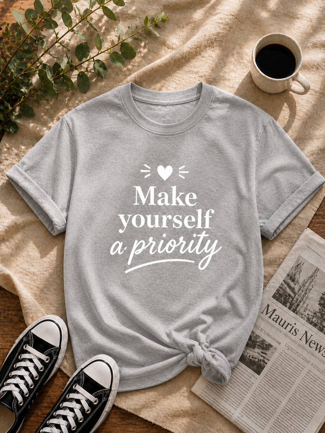 Make Yourself a Priority Inspirational Vinyl T-Shirt for Women